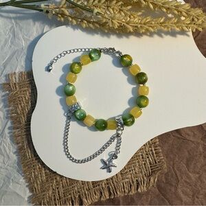 Green-Yellow Beaded Bracelet with Starfish Charm